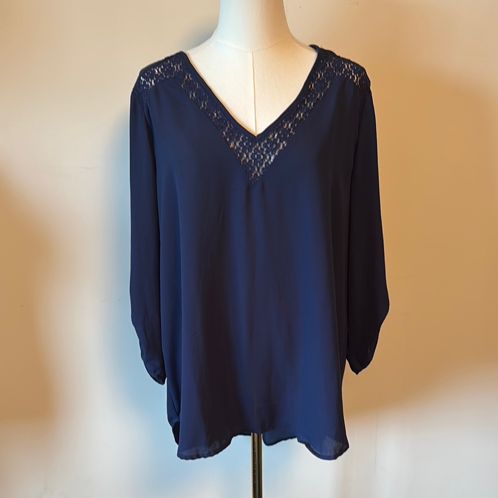 Papermoon Navy Blue Embellished Blouse with Relaxed Fit